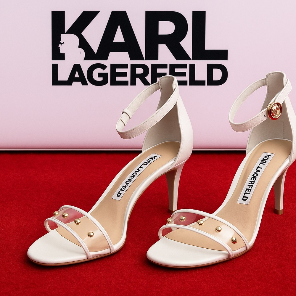 Karl Lagerfeld White Studded Clear Strap Heels | Size 7.5
Preowned